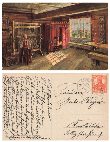 Loom artist card Schneevoigt railway postmark Konstanz Offenburg Zug 14 April 1, 1913