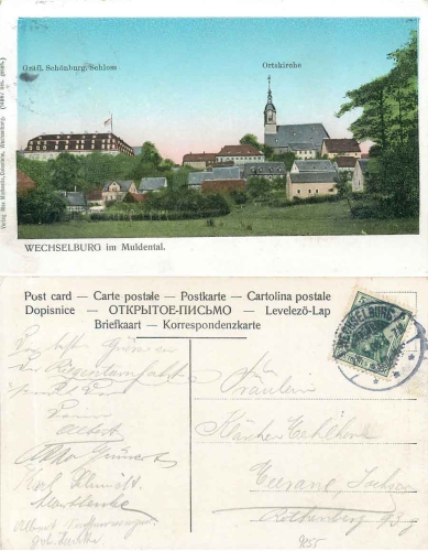 09306 Wechselburg Muldental, Ortskirche, Gräfl. Schönburg-Schloss o 1908?
