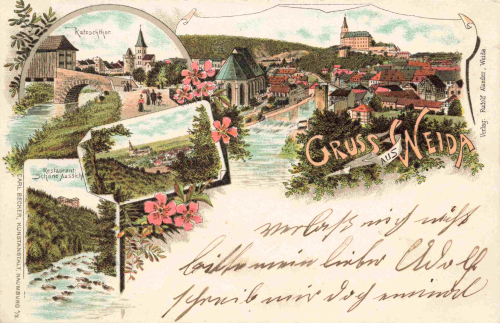 Weida Thüringen Gruss aus ... Litho gebraucht um 1900