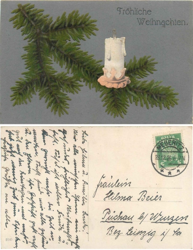 Christmas velvet application fir branch with candle o 23.12.1926
