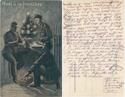 Christmas at the front WW1. Artist card A.cooking gebr. circa 1915