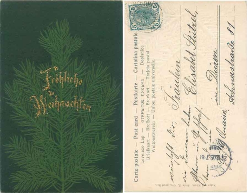 Christmas tree gold embossed card o 23.12.1905