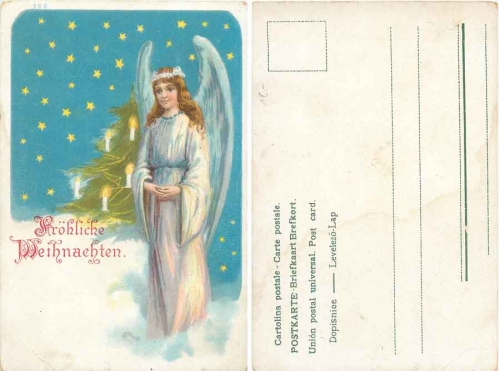 Angel praying in front of a Christmas tree Litho * ca. 1900