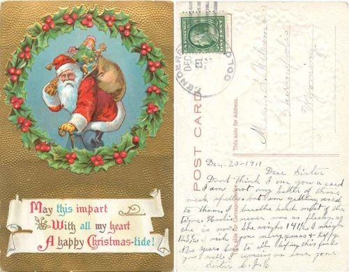 Weihnachtsmann mit Rotem Mantel  Prägelitho o 21.12.1911