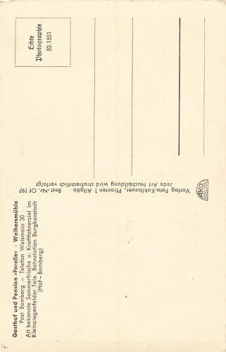 96260 Weismain Weihersmühle Gasthaus Forelle * um 1960