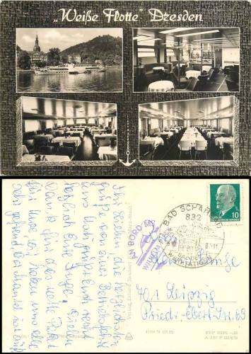 Elbe steamer Weisse Flotte  board stamp on board "MS Wilhelm Pieck" o October 16, 1967