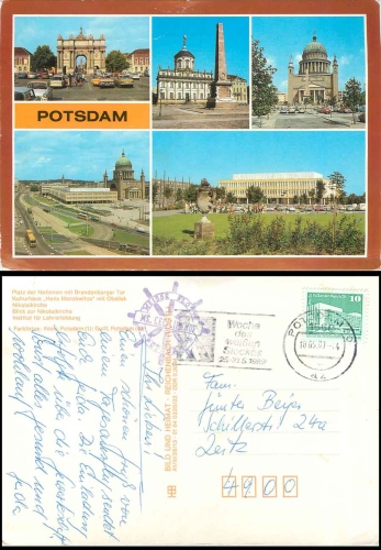 Weisse Flotte Potsdam MS "Cecilienhof" board stamp on postcard o 18.5.1983