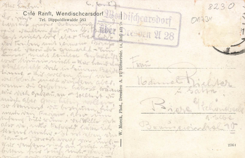 01734 Wendichcarsdorf Rabenau Cafe Ranft Landpoststempel o 1937