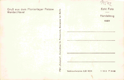 Werder Havel Pionierlager Petzow alte Ansichtskarte * 1965