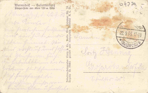 04779 Wermsdorf Schloss Hubertusburg Fliegerfoto o 1935