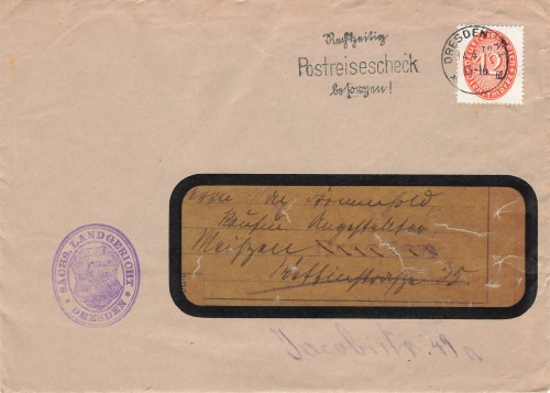 Value digits in the oval 12 Pfennig official stamp Michel 129 X on letter o Dresden A1 April 14, 1932