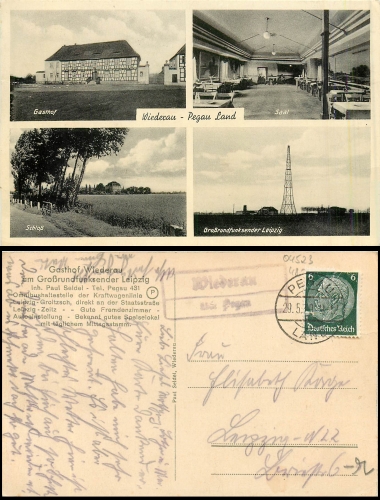 Wiederau restaurant broadcasting mast Landpoststempel o May 29, 1930