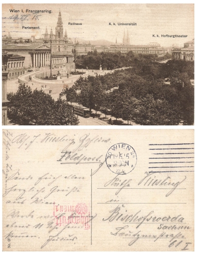 Vienna Franzensring Postal Censorship Checked Vienna1 o June 19, 1915