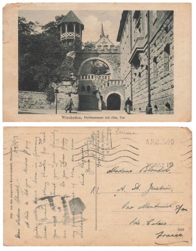 Wiesbaden Heidenmauer Französischer Zensurstempel 30.5.1919
