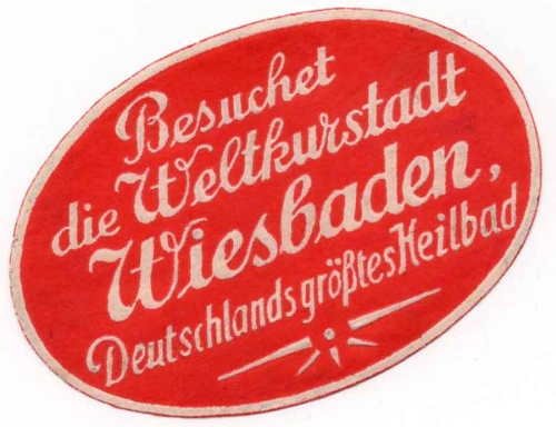 Wiesbaden Weltkurstadt Kofferaufkleber um 1930