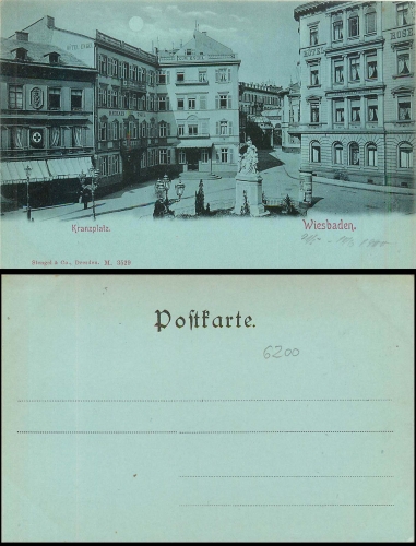 Wiesbaden Kranzplatz moonlight card * around 1900 Stengel Verlag 3529