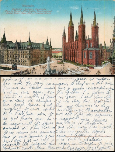 Wiesbaden market square town hall main church gebr. circa 1920