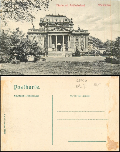 Wiesbaden Theater Friedrich Schillerdenkmal * ca. 1910