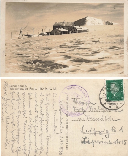 Meadow hut Lucni Bouda Giant Mountains Bohemia o February 14, 1930
