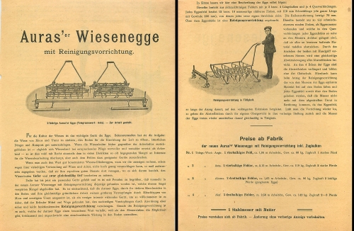 Meadow harrow "Auras" agriculture advertising leaflet ca.1930