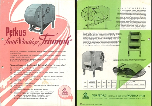 Windfege "Triumph" agriculture advertising brochure A4 VEB Petkus Wutha 1956
