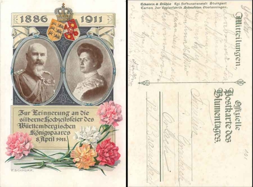 Wuerttemberg silver wedding of the royal couple artist card P. Schnorr carnations gebr. 1911