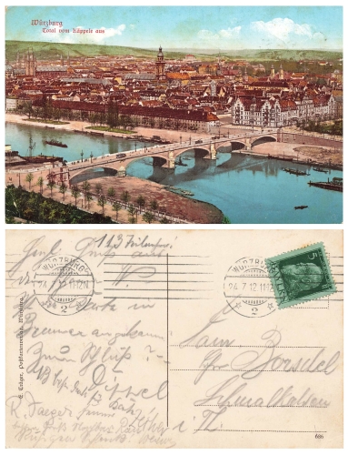 Wurzburg Brucke vom Kappele o 24.7.1912