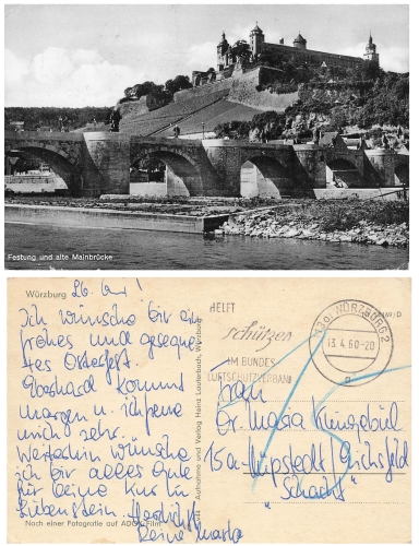 Würzburg Festung und Mainbrücke o 13.4.1960