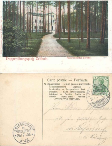 01619 Zeithain Kommandantur Baracke Stempel Übungsplatz a o 25.7.1905
