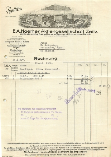 06712 Zeitz pram factory E.A. Naether AG letterhead with factory view 1935