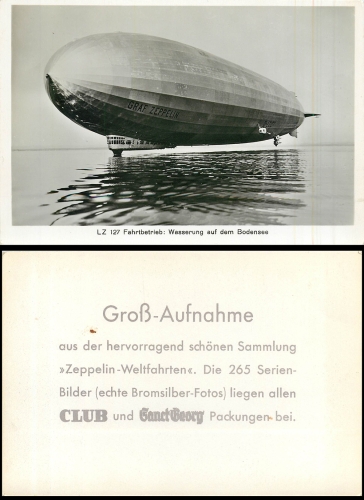 Zeppelin LZ 127 Großfoto Zigarettenwerbung Club ca.1930