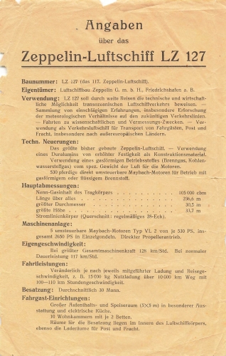 Zeppelin-Luftschiff LZ 127 Handzettel um 1928