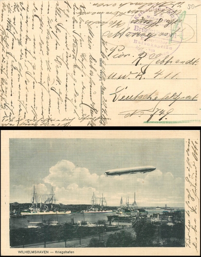 Deutsche Kaiserliche Marine Z.K. Netzabsperr Komando Hafenkaptän Wilhelmshaven o 20.4.18 auf Zeppelin AK