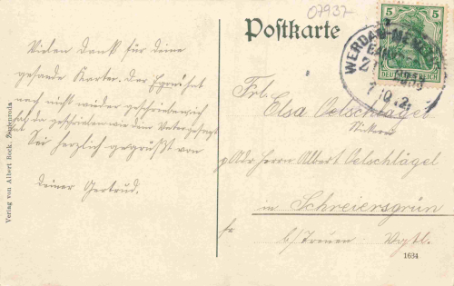Zeulenroda Friedenshöhe – Werdau-Mehltheuer Railway Post – Train 2253 – 1912