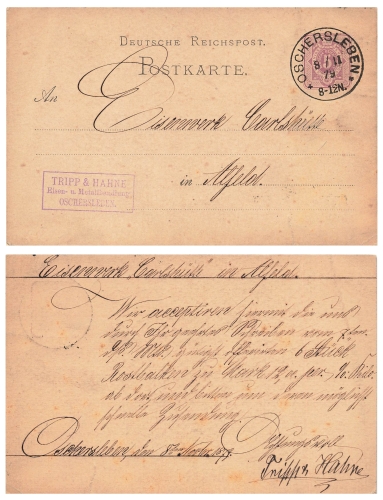 Number in the oval 5 Pfennige postal stationery P5 German Empire single circle cancellation Oschersleben 8.22.1879 to Alfeld