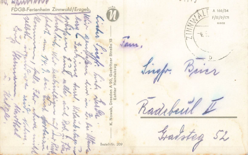 01773 Zinnwald Erzgebirge FDGB Ferienheim o um 1950