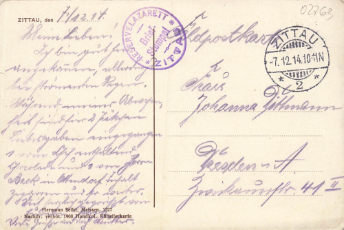 Zittau Neue Kaserne Feldpost Reservelazarett o 1914