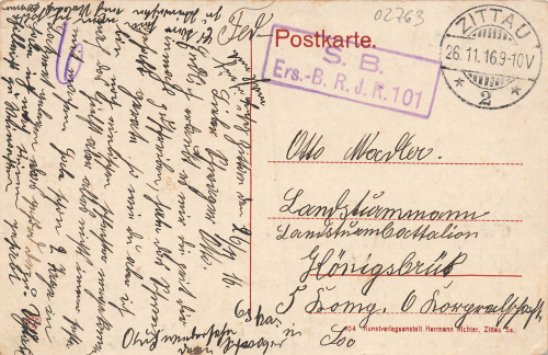 Zittau Sachsen Bautzner Strasse Feldpost Ers.-B. R. J. R. 101 o 1916