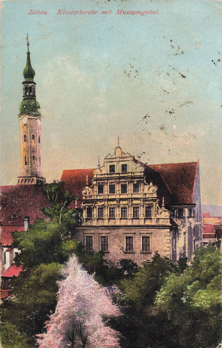 Zittau Sachsen Museumsgiebel und Klosterkirche o 1920