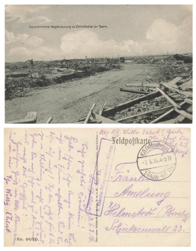 Zonnebeke Westflandern Feldpostexped. 1. Garde-Inf Div. 1. Garde Minenwerfer Kompagnie 7.3.1916