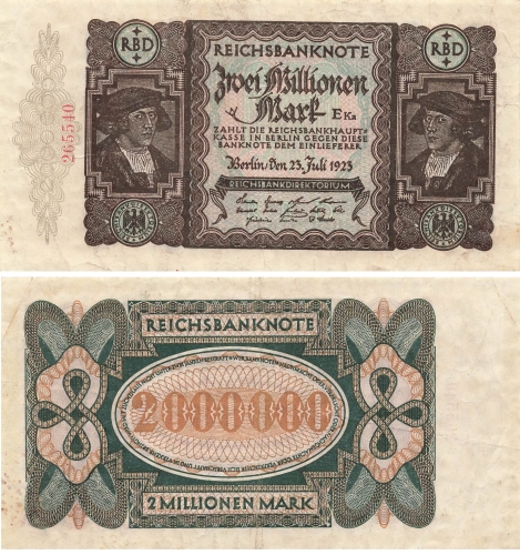Zwei Millionen Mark Reichsbanknote 23. Juli1923 Kaufmann Gisze RO89 DEU-101