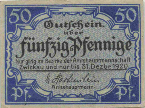 Zwickau Sachsen Notgeldschein 1920