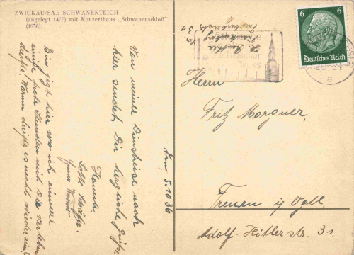 Zwickau Sachsen Schwanenteich o 1936