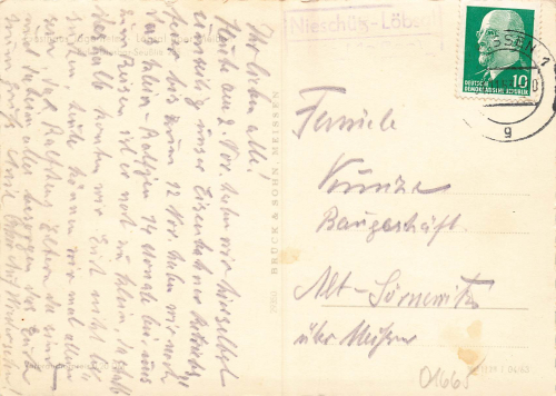 Nieschuetz Loebsal Diera-Zehren Landpoststempel auf AK o 1963