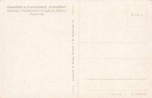 01744 Poebeltal Dippoldiswalde Gasthof Putzmuehle * um 1950