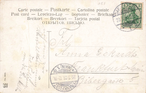 Dachshund in bed, sensible marriage, artist's card, circa 1906