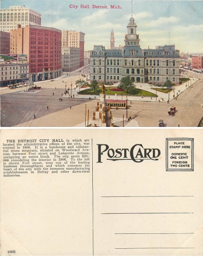 Michigan Detroit City Hall *ca.1910