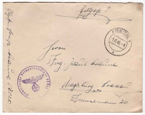 Field post number 02025 Field post o Freital 1.11.1940 probably 4th company, Kradschützen battalion 64