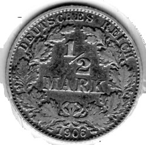 1/2 Mark 1906 D Deutsches Kaiserreich Silbermünze