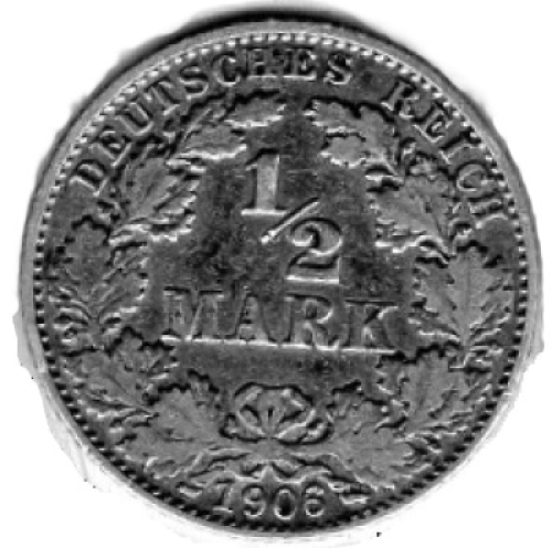 1/2 Mark 1906 D Deutsches Kaiserreich Silbermünze